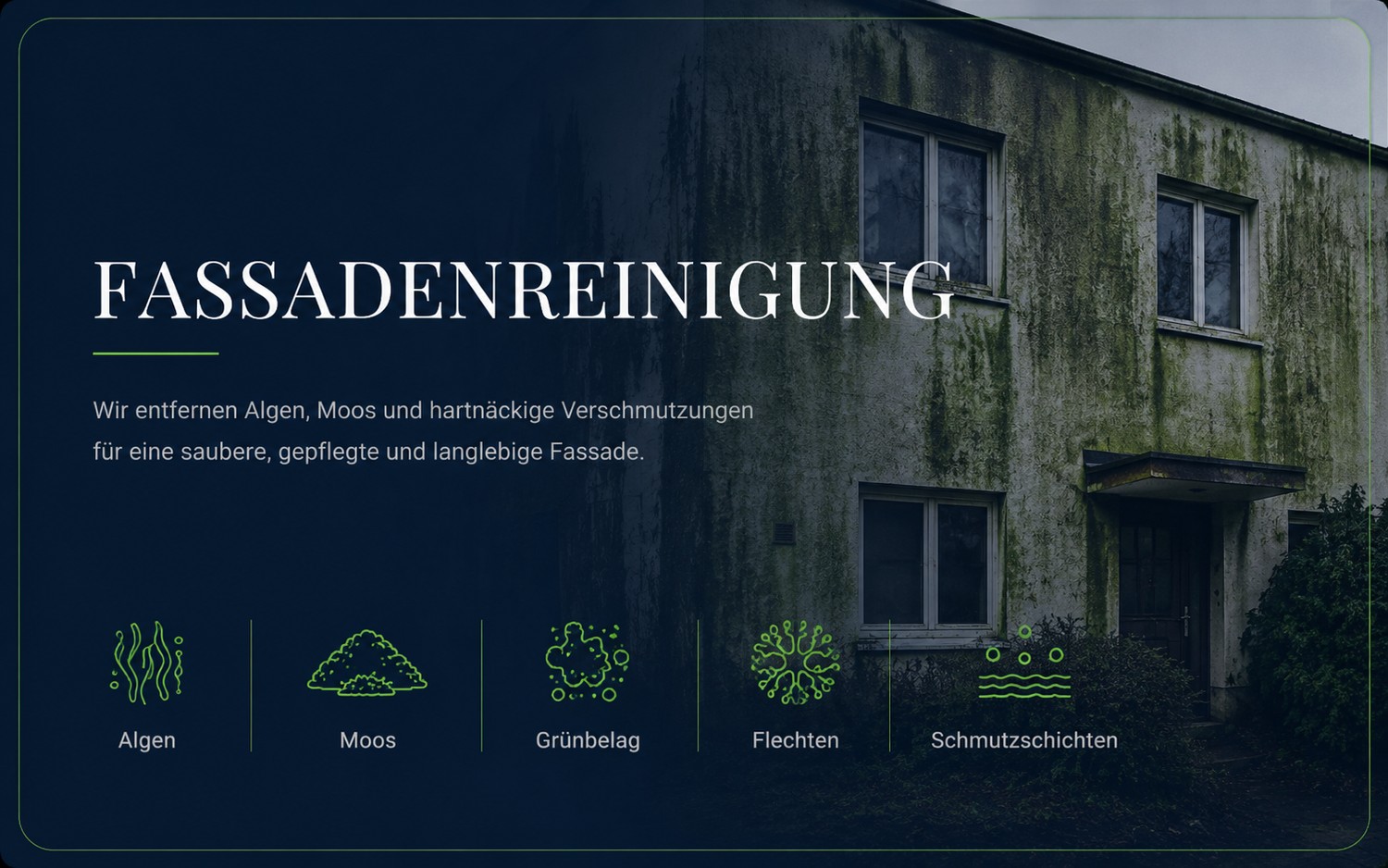 Fassadenreinigung – Algen, Moos, Grünbelag, Flechten und Schmutzschichten schonend entfernen