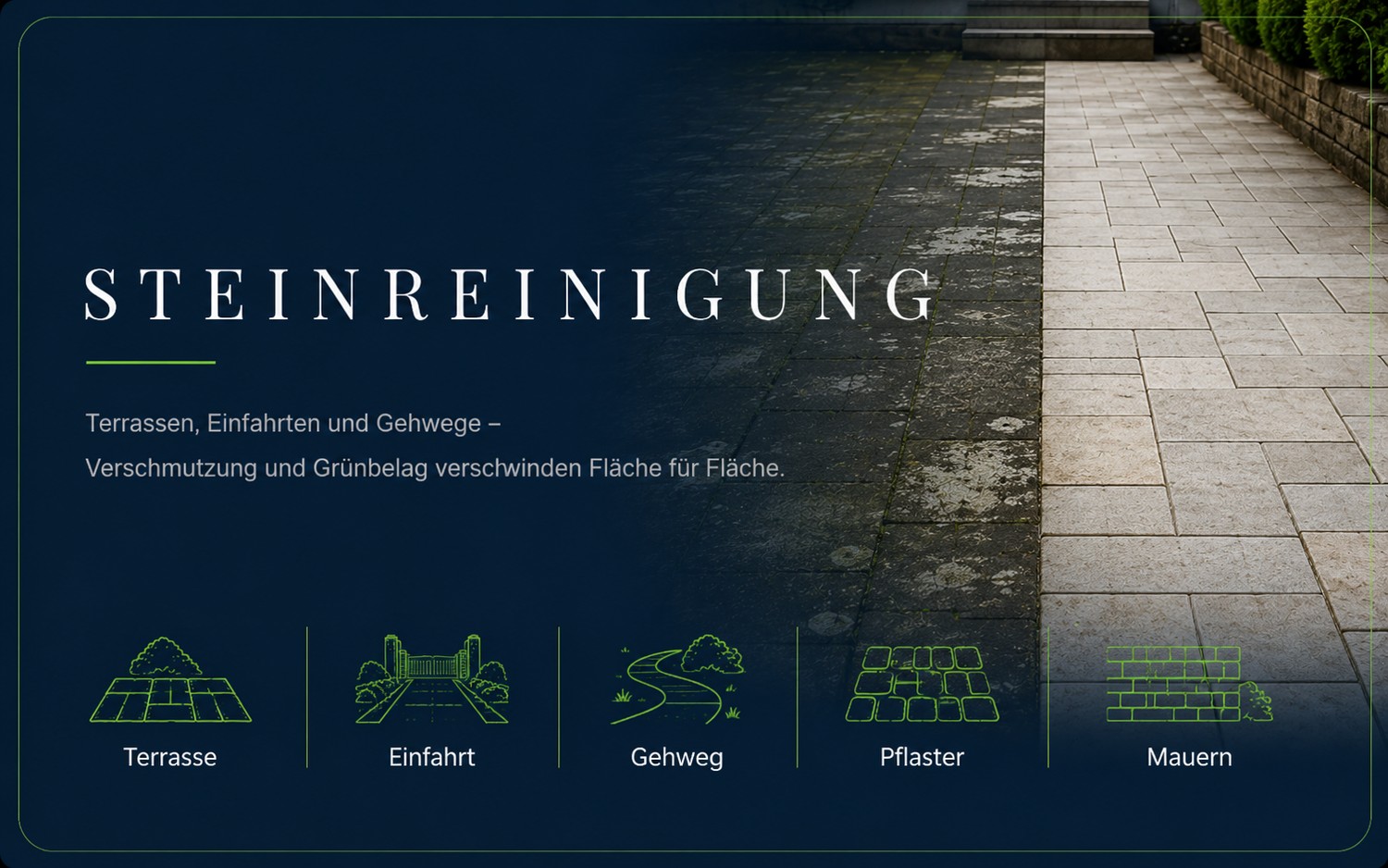 Steinreinigung – Terrasse, Einfahrt, Gehweg, Pflaster und Mauern reinigen
